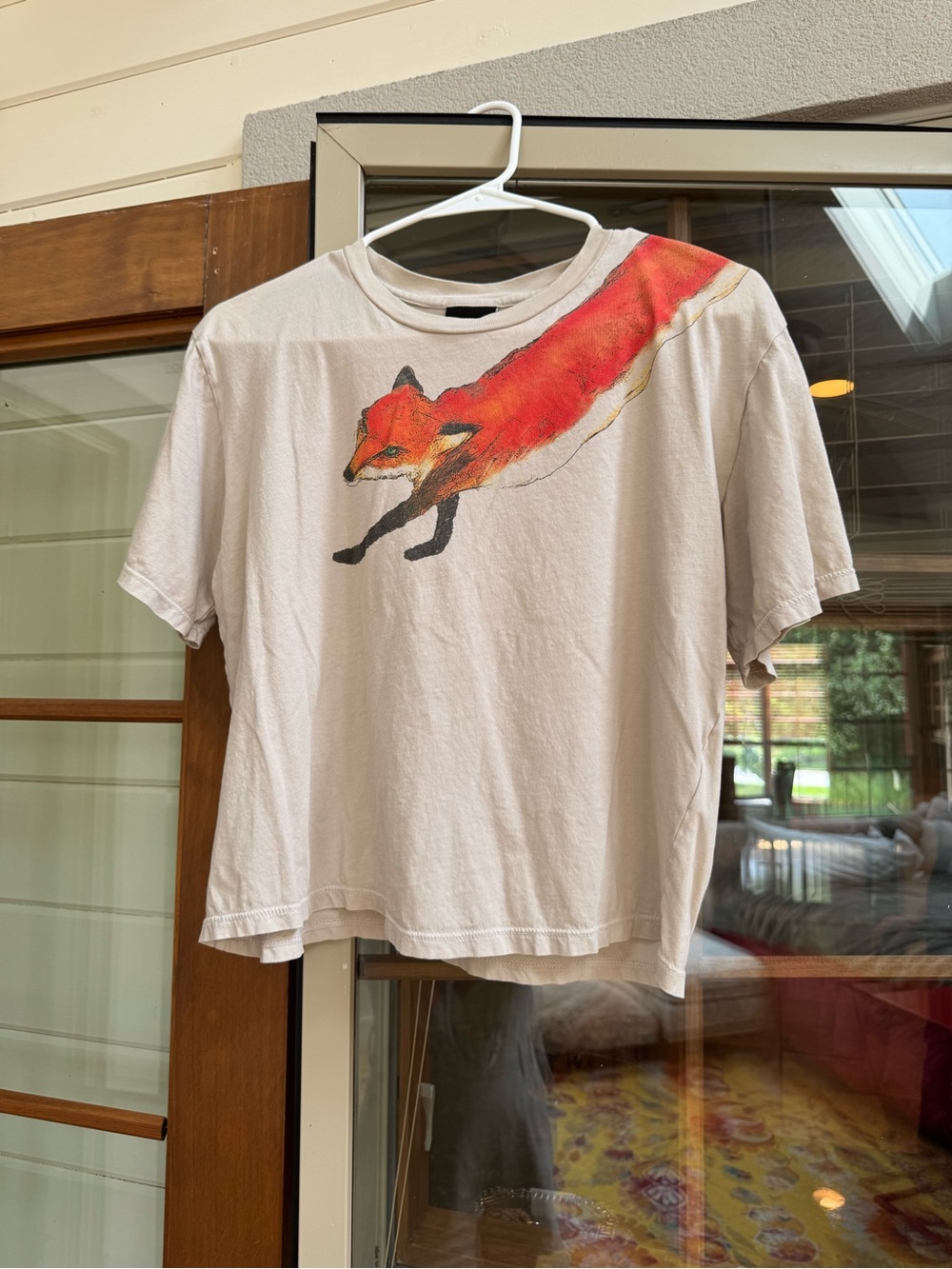 Cream Short Sleeve Tee with Red Fox Print